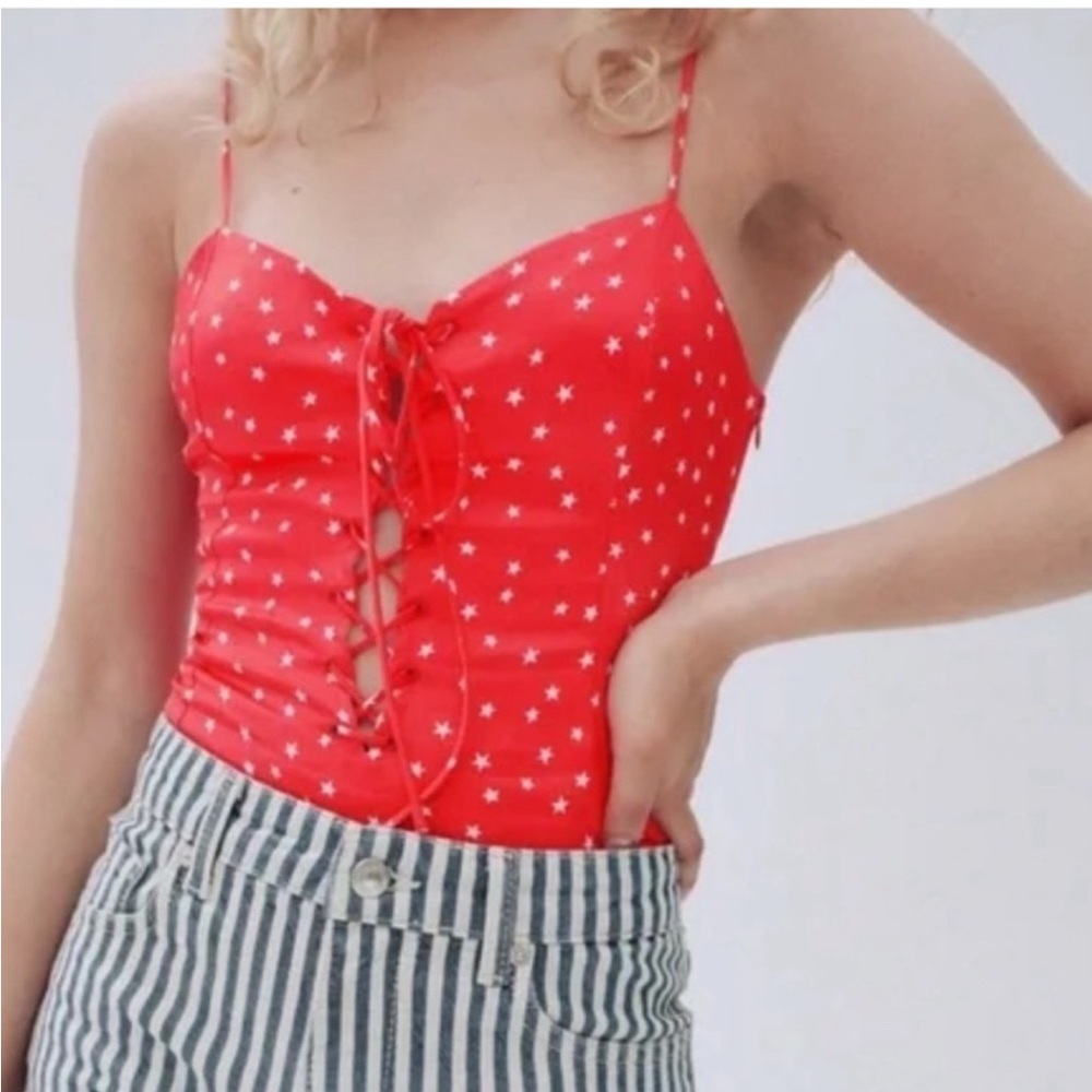 Urban Outfitters Red Fitted Bodysuit with Tie Front